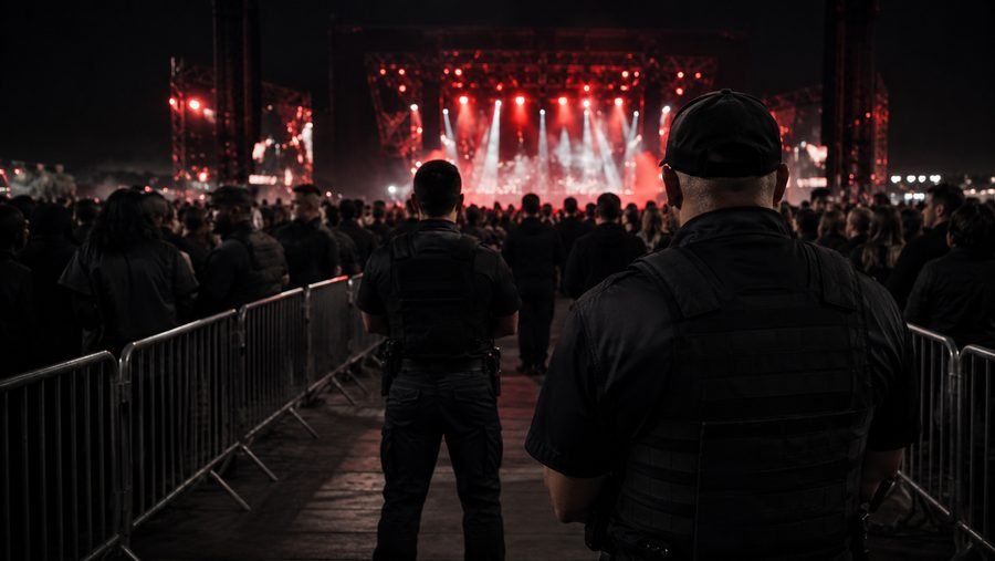Security officers managing a crowd at a live event